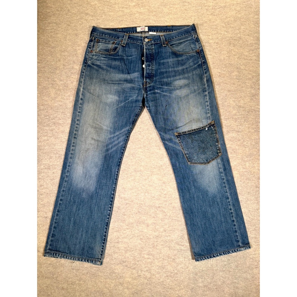 Vintage Levis 501 Authentic Straight Leg Jeans Mens 38x34 Blue Cotton Button Fly